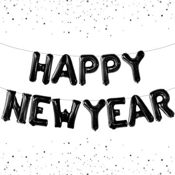KatchOn, Black Happy New Year Balloons - 16 Inch | New Years Balloons for Happy New Years Decoration...