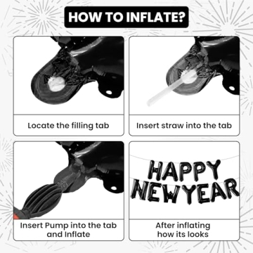 KatchOn, Black Happy New Year Balloons - 16 Inch | New Years Balloons for Happy New Years Decorations 2025 | Happy New Year 2025 Nye Balloons, NYE Decorations | New Years Eve Party Supplies 2025