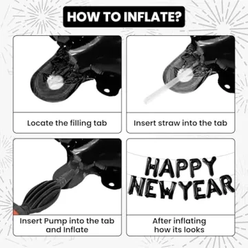 KatchOn, Black Happy New Year Balloons - 16 Inch | New Years Balloons for Happy New Years Decorations 2025 | Happy New Year 2025 Nye Balloons, NYE Decorations | New Years Eve Party Supplies 2025