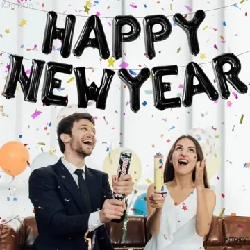 KatchOn, Black Happy New Year Balloons - 16 Inch | New Years Balloons for Happy New Years Decorations 2025 | Happy New Year 2025 Nye Balloons, NYE Decorations | New Years Eve Party Supplies 2025