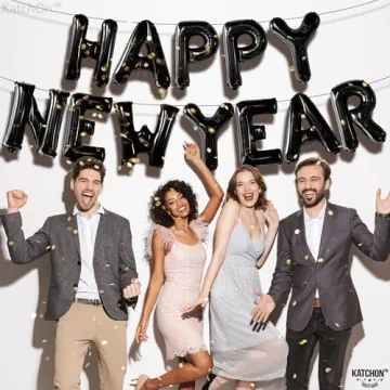 KatchOn, Black Happy New Year Balloons - 16 Inch | New Years Balloons for Happy New Years Decorations 2025 | Happy New Year 2025 Nye Balloons, NYE Decorations | New Years Eve Party Supplies 2025