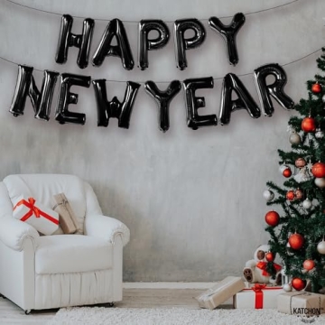 KatchOn, Black Happy New Year Balloons - 16 Inch | New Years Balloons for Happy New Years Decorations 2025 | Happy New Year 2025 Nye Balloons, NYE Decorations | New Years Eve Party Supplies 2025