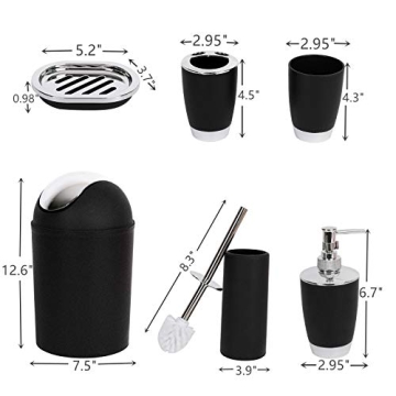 Chic YCOCO Black Bathroom Accessories Set - 6 Piece Collection