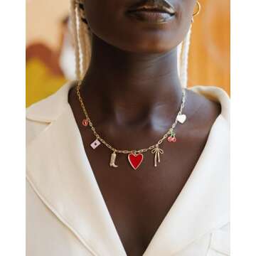 Plenky Charm Necklace-14K Gold Plated Charm Necklace Bow Butterfly Red Heart Cherry Poker Christmas ...