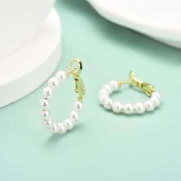 GULICX Pearl Hoop Earrings for Women, 14K Gold Plated Pearl Earrings 925 Sterling Silver Post 20mm Big Pearl Hoop Earrings Jewelry Gifts