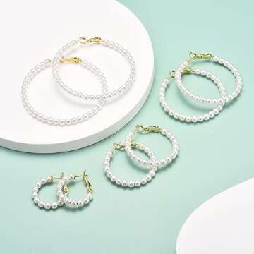 GULICX Pearl Hoop Earrings for Women, 14K Gold Plated Pearl Earrings 925 Sterling Silver Post 20mm Big Pearl Hoop Earrings Jewelry Gifts