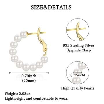 GULICX Pearl Hoop Earrings for Women, 14K Gold Plated Pearl Earrings 925 Sterling Silver Post 20mm Big Pearl Hoop Earrings Jewelry Gifts