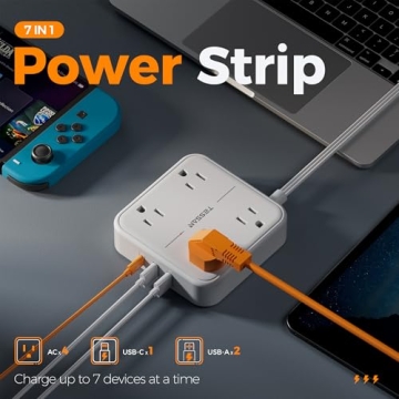 Surge Protector Power Strip with 4 Outlets & 3 USB Ports