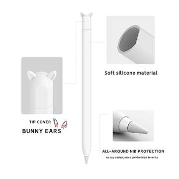 3 Pack Cute Ear Case Silicone Skin Cover Compatible with Apple Pencil 2nd Generation Accessories Compatible with iPad Pro 11 12.9 inch(White, Orange,Green)