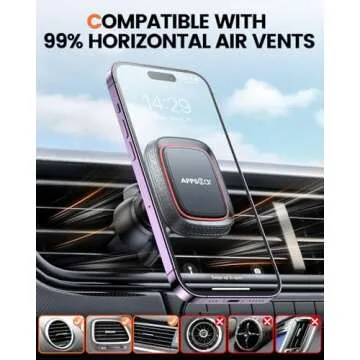 APPS2Car 2 Pack Magnetic Phone Car Mount, Car Phone Holder Mount Magnetic, Built in 6 Strong Magnets, Air Vent Cell Phone Holder for Car with Adjustable Secure Tightening System