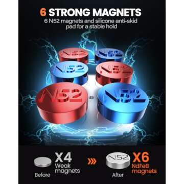 APPS2Car 2 Pack Magnetic Phone Car Mount, Car Phone Holder Mount Magnetic, Built in 6 Strong Magnets, Air Vent Cell Phone Holder for Car with Adjustable Secure Tightening System