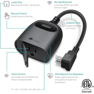 Kasa Smart Dimmer Plug for Outdoor Use, IP64 Weatherproof