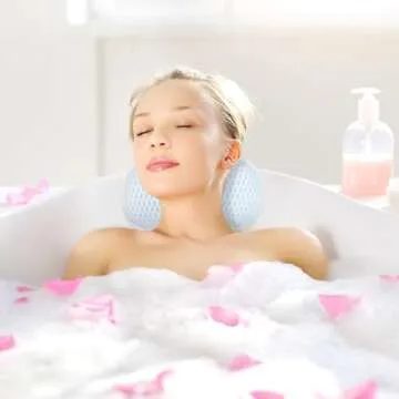 Bathtub Bath Pillows for Tub - Bathtub Pillow for Neck & Back Support with Ergonomic TPE, 4D Mesh Upgraded Bath Tub Pillow Headrest with 3 Strong Suction Cups & Hook, Bathroom Accessories, Spa Gifts