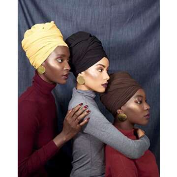 Harewom Brown Head Scarf Turbans for Women Dreadlocks Long Hair Stretchy Hijab Jersey Headbands for Muslim Old Woman