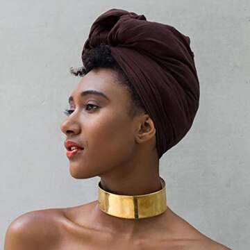 Harewom Brown Head Scarf Turbans for Women Dreadlocks Long Hair Stretchy Hijab Jersey Headbands for Muslim Old Woman