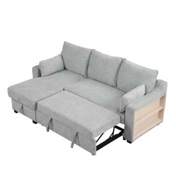 LUMISOL 90" Convertible Sleeper Sofa Bed, Fabric L-Shaped Sectional Sofa with USB Ports & Built-in Bookcases, Modern Pull Out Sofa Bed Couch with Storage Chaise, Grey