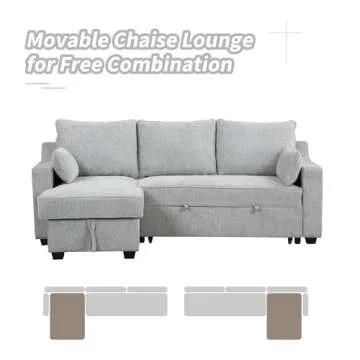 LUMISOL 90" Convertible Sleeper Sofa Bed, Fabric L-Shaped Sectional Sofa with USB Ports & Built-in Bookcases, Modern Pull Out Sofa Bed Couch with Storage Chaise, Grey