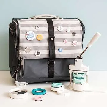 We R Memory Keepers, Button Press Bundle, Includes Button Press, Small, Medium, Large Press Insert and Cutting Insert, 30 Buttons, 30 Foam Stickers, Make Pins, Buttons, Badges, Keychains and More