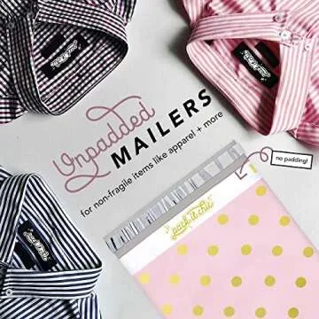 Pack It Chic - 10X13 (100 Pack) Pink Polka Dot - Thank You Poly Mailer Envelope Plastic Custom Mailing & Shipping Bags - Self Seal