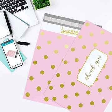 Pack It Chic - 10X13 (100 Pack) Pink Polka Dot - Thank You Poly Mailer Envelope Plastic Custom Mailing & Shipping Bags - Self Seal