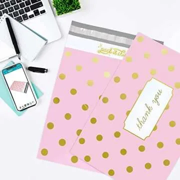 Pack It Chic - 10X13 (100 Pack) Pink Polka Dot - Thank You Poly Mailer Envelope Plastic Custom Mailing & Shipping Bags - Self Seal