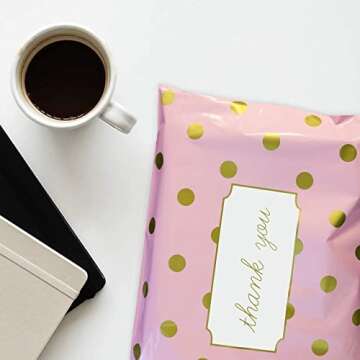 Pack It Chic - 10X13 (100 Pack) Pink Polka Dot - Thank You Poly Mailer Envelope Plastic Custom Mailing & Shipping Bags - Self Seal