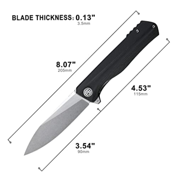 Petrified fish G10 handle D2 steel blade 2CR13 liner ball bearing flipper folding knife camping hunting EDC pocket tool PF818 (Black, Stonewash)
