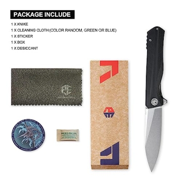 Petrified fish G10 handle D2 steel blade 2CR13 liner ball bearing flipper folding knife camping hunting EDC pocket tool PF818 (Black, Stonewash)