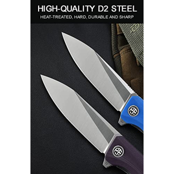 Petrified fish G10 handle D2 steel blade 2CR13 liner ball bearing flipper folding knife camping hunting EDC pocket tool PF818 (Black, Stonewash)