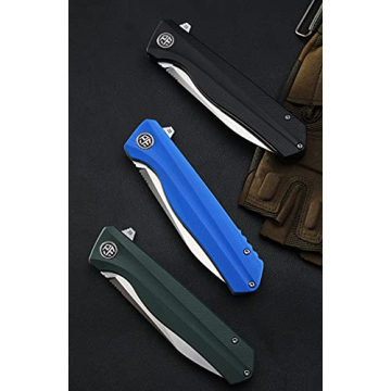 Petrified fish G10 handle D2 steel blade 2CR13 liner ball bearing flipper folding knife camping hunting EDC pocket tool PF818 (Black, Stonewash)