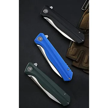 Petrified fish G10 handle D2 steel blade 2CR13 liner ball bearing flipper folding knife camping hunting EDC pocket tool PF818 (Black, Stonewash)