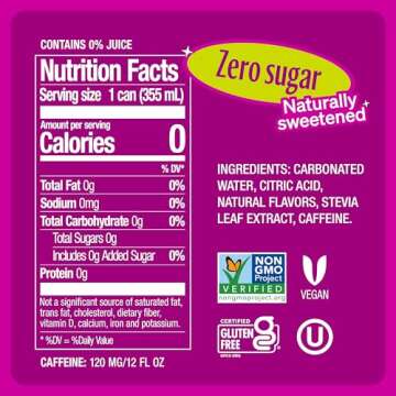 Zevia Energy Drink Raspberry Lime, Zero Sugar - 12 oz Cans, Vegan, 12-Pack