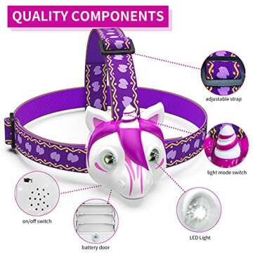 Ausemku Unicorn LED Headlamp-Unicorn Headlamp for Kids Camping Accessories,Unicorn Toy Head Lamp Flashlight for Boys,Girls or Adults,Apply to Running,Camping,Hiking,Reading and Party.