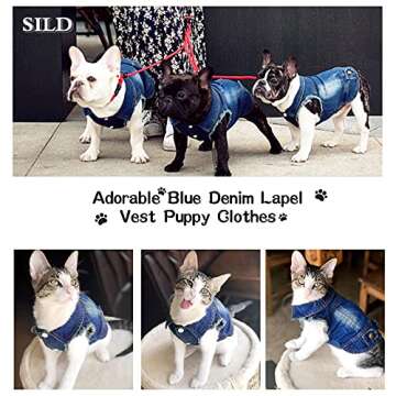 SILD Pet Clothes Dog Jeans Jacket Cool Blue Denim Coat Small Medium Dogs Lapel Vests Classic Hoodies Puppy Blue Vintage Washed Clothes