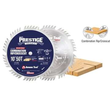 Amana Tool 610504C Carbide Tipped Prestige Combination Ripping and Crosscut 10 Inch D x 50T 4+1, 15 ...