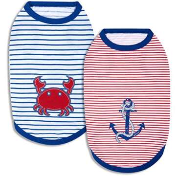 Blueberry Pet Soft & Comfy Summer Vacation Beach Cotton Dog T-Shirts, 2 Pack, Sunshine Sea Lover Str...