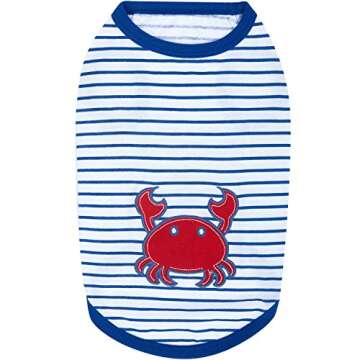 Blueberry Pet Soft & Comfy Summer Vacation Beach Cotton Dog T-Shirts, 2 Pack, Sunshine Sea Lover Striped Shirts Tank Top Clothes, Back Length 12", for Small Medium Dogs