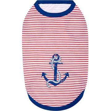 Blueberry Pet Soft & Comfy Summer Vacation Beach Cotton Dog T-Shirts, 2 Pack, Sunshine Sea Lover Striped Shirts Tank Top Clothes, Back Length 12", for Small Medium Dogs