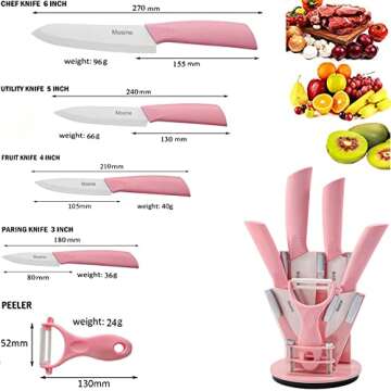 MOSINE Kitchen Ceramic Knife Set - Super Sharp knife Set including 6" Chef Knife, 5" Slicing Knife, 4" Utility Knife, 3" Paring Knife, 1'' Peeler and Acrylic Block