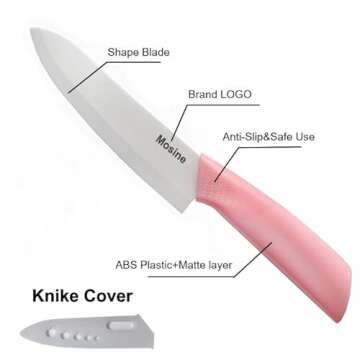 MOSINE Kitchen Ceramic Knife Set - Super Sharp knife Set including 6" Chef Knife, 5" Slicing Knife, 4" Utility Knife, 3" Paring Knife, 1'' Peeler and Acrylic Block