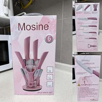 MOSINE Kitchen Ceramic Knife Set - Super Sharp knife Set including 6" Chef Knife, 5" Slicing Knife, 4" Utility Knife, 3" Paring Knife, 1'' Peeler and Acrylic Block