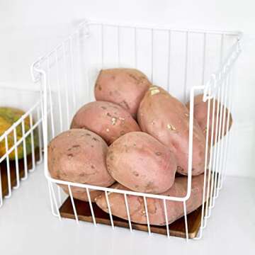 iDesign The Ría Safford Collection Open Front Wire Basket with Acacia Wood, 12" x 12" x 12"