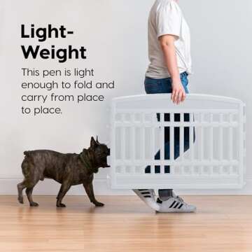 IRIS USA 24" Dog Playpen, 4-Panel Pet Playpen, Puppy Playpen, Indoor/Outdoor Dog Pen, 35 x 35 x 24, Foldable, Fold It Down, Easy Storing, Customizable, White