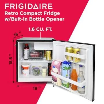 FRIGIDAIRE Black Retro Mini Refrigerator-Energy Saving-Adjustable Thermostat Control-Side Mounted Bottle Opener-Ideal for Dorm, Office, RV, Garage, Apartment 1.6 Cubic Feet