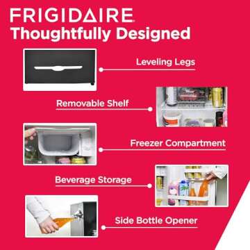 FRIGIDAIRE Black Retro Mini Refrigerator-Energy Saving-Adjustable Thermostat Control-Side Mounted Bottle Opener-Ideal for Dorm, Office, RV, Garage, Apartment 1.6 Cubic Feet