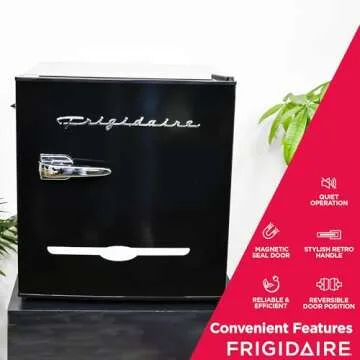 FRIGIDAIRE Black Retro Mini Refrigerator-Energy Saving-Adjustable Thermostat Control-Side Mounted Bottle Opener-Ideal for Dorm, Office, RV, Garage, Apartment 1.6 Cubic Feet
