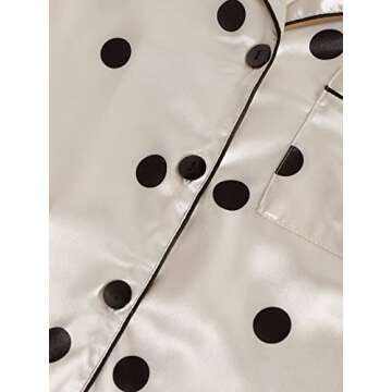 LYANER Women's Silky Satin Pajama Set - Beige Polka Dots