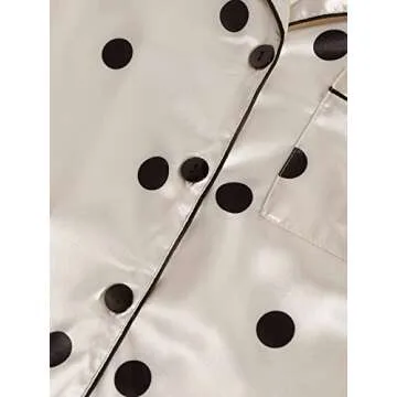 LYANER Women's Silky Satin Pajama Set - Beige Polka Dots