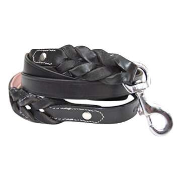 Soft Touch Collars - Leather Braided Dog Leash with Padded Handle, Black and Light Pink - 6 feet x 3...