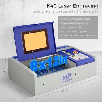 Monport 40W 2.0 Laser Engraver (8" X 12"), Lightburn Compatible CO2 Laser Engraver & Cutter with Adjustable Laser Head, Air Assist, Red Dot Guidance, 3 LED Monitor Display and Water Cooling System